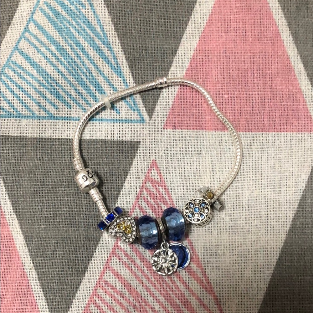Silver Charm Bracelet with Blue Accents